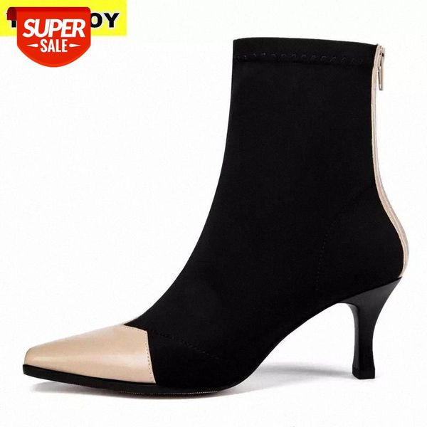 leather stretch fabric socks boots square toe stylish heel mixed colors women ankle boots 2019 beige winter shoes high heel #xd3f, Black
leather stretch fabric socks boots square toe stylish heel mixed colors women ankle boots 2019 beige winter shoes high heel #xd3f, Black