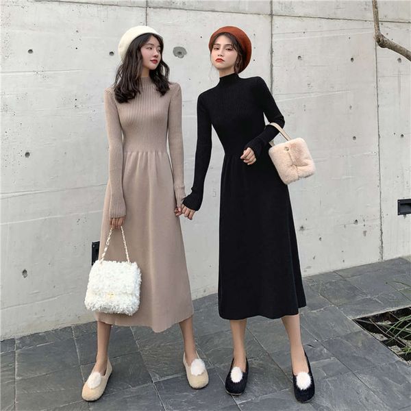 children's autumn and winter half high collar long sleeve slim knit dress, Black;gray
children's autumn and winter half high collar long sleeve slim knit dress, Black;gray