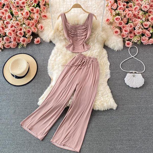 women's two piece pants casual all-match wide-leg women loose drawstring slim high-waist straight-leg two-piece suit short sling kk296, White
women's two piece pants casual all-match wide-leg women loose drawstring slim high-waist straight-leg two-piece suit short sling kk296, White