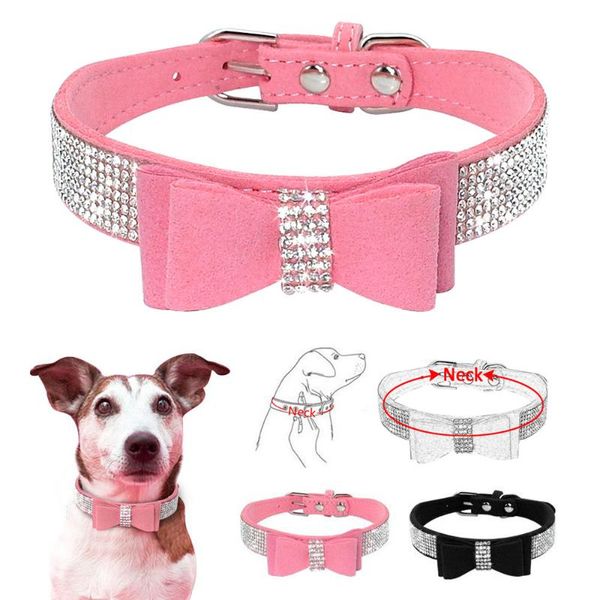 fashionable diamond bow pet collar cute pet dog collar solid color