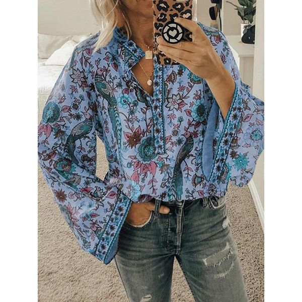 women's blouses & shirts plus size autumn chic women peacock floral print long sleeve casual v-neck boho blouse female, White
women's blouses & shirts plus size autumn chic women peacock floral print long sleeve casual v-neck boho blouse female, White