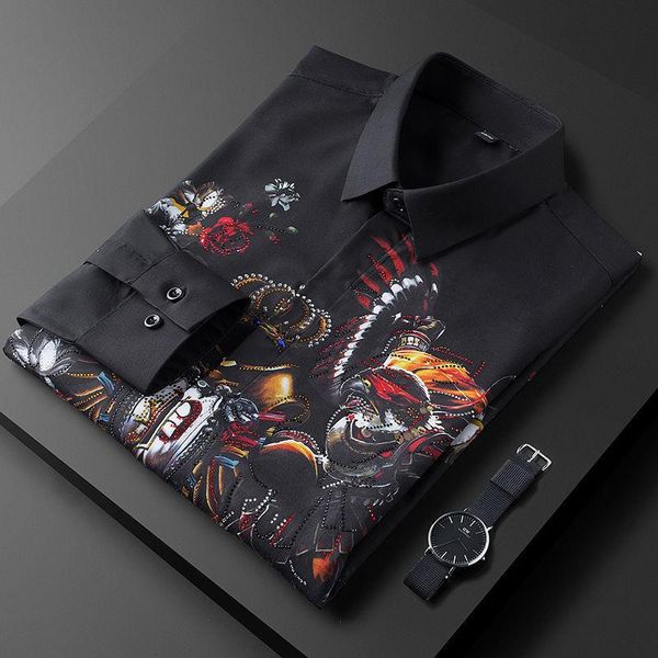 men's casual shirts high grade brand diamond flying eagle shirt long sleeve spring and autumn slim fit trend handsome men, White;black
men's casual shirts high grade brand diamond flying eagle shirt long sleeve spring and autumn slim fit trend handsome men, White;black