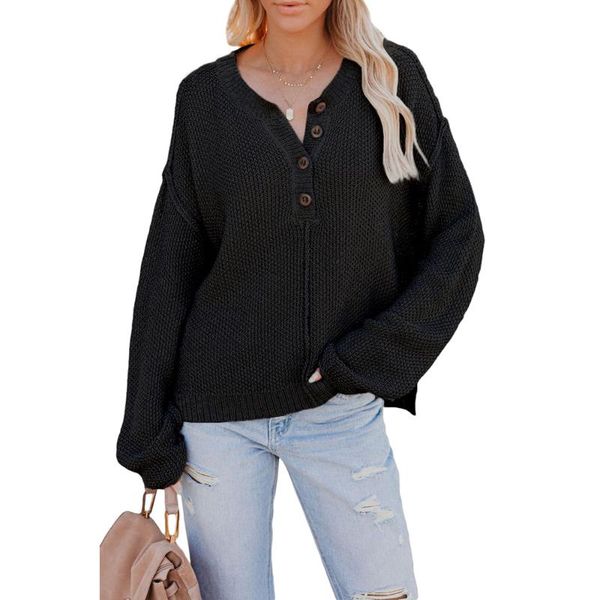 women's sweaters autumn/winter style long-sleeved solid color sweater women loose button v-neck winter clothes set, White;black
women's sweaters autumn/winter style long-sleeved solid color sweater women loose button v-neck winter clothes set, White;black