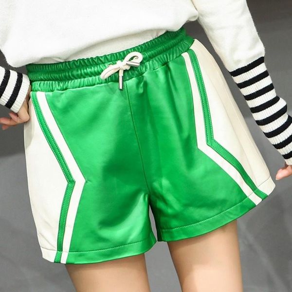 women's shorts legitimate leather breeches, short with high waist elastic and casual wide leg of sheep skin, personality,, White;black
women's shorts legitimate leather breeches, short with high waist elastic and casual wide leg of sheep skin, personality,, White;black