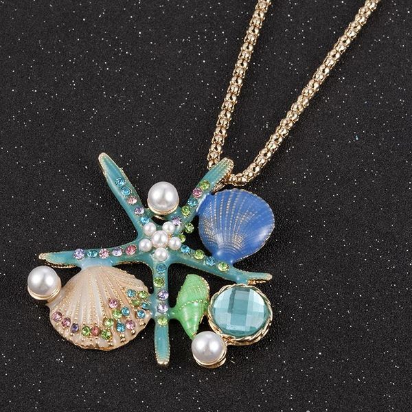 pendant necklaces women marine series necklace starfish shell imitation pearl crystal clavicle chain for girls ll@17, Silver
pendant necklaces women marine series necklace starfish shell imitation pearl crystal clavicle chain for girls ll@17, Silver