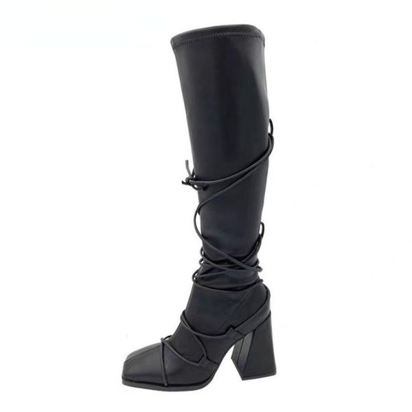 boots 2021 winter high-heeled square head knee high cross lace tube elastic women's heels shoes, Black
boots 2021 winter high-heeled square head knee high cross lace tube elastic women's heels shoes, Black