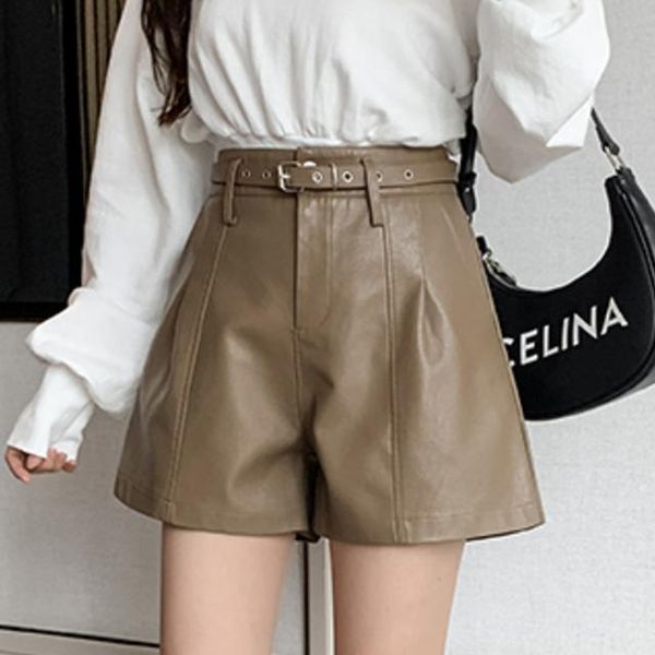 women's shorts 2021 autumn winter elegant female solid color loose pu faux leather casual sashes high waist wide leg c303, White;black
women's shorts 2021 autumn winter elegant female solid color loose pu faux leather casual sashes high waist wide leg c303, White;black