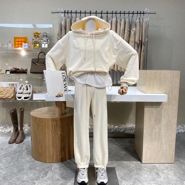 women's two piece pants brand original design 2021 sports style hooded drawstring false patchwork hoodies + elastic high waist girdle b, White
women's two piece pants brand original design 2021 sports style hooded drawstring false patchwork hoodies + elastic high waist girdle b, White