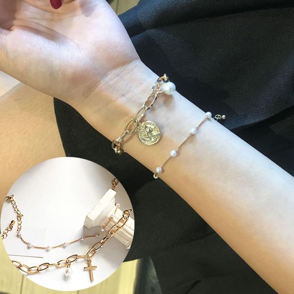 link, chain bohemia sweet multi-layer pearl love cross head bracelet for women hip-hop party jewelry accessories gift, Black
link, chain bohemia sweet multi-layer pearl love cross head bracelet for women hip-hop party jewelry accessories gift, Black