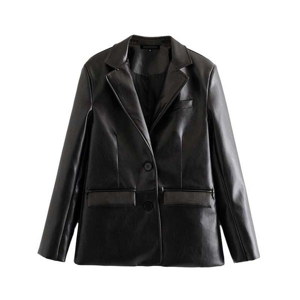 women's leather & faux pu blazer coat women jacket 2021 fashion notched collar long sleeve vintage female outerwear chic, Black
women's leather & faux pu blazer coat women jacket 2021 fashion notched collar long sleeve vintage female outerwear chic, Black