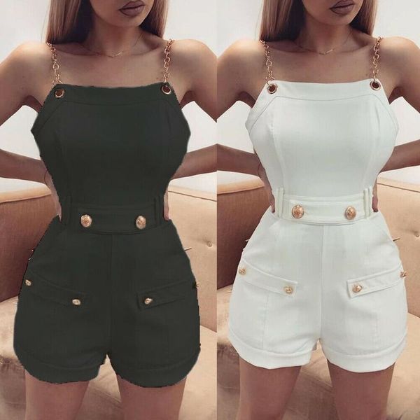 women's jumpsuits & rompers women summer metal chain strappy sleeveless button mini playsuit ladies jumpsuit beach holiday solid overal, Black;white
women's jumpsuits & rompers women summer metal chain strappy sleeveless button mini playsuit ladies jumpsuit beach holiday solid overal, Black;white