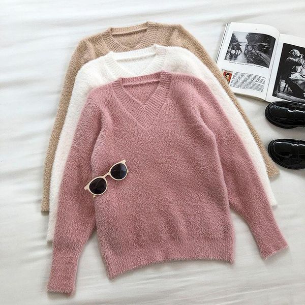 women's sweaters 2021 autumn winter pullover sweater women casual long sleeve v neck fluffy knitted korean fashion top, White;black
women's sweaters 2021 autumn winter pullover sweater women casual long sleeve v neck fluffy knitted korean fashion top, White;black