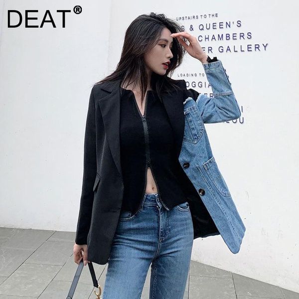 women's suits & blazers deat woman jacket denim patchwork hit color notched long sleeve loose pockets casual style 2021 autumn 15xm589, White;black
women's suits & blazers deat woman jacket denim patchwork hit color notched long sleeve loose pockets casual style 2021 autumn 15xm589, White;black