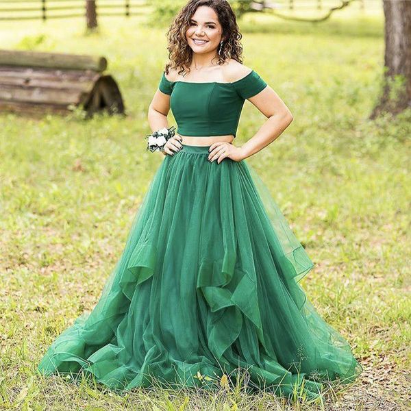 off the shoulder two pieces prom dresses sweep train tiered tulle formal evening party gowns plus size, Black
off the shoulder two pieces prom dresses sweep train tiered tulle formal evening party gowns plus size, Black