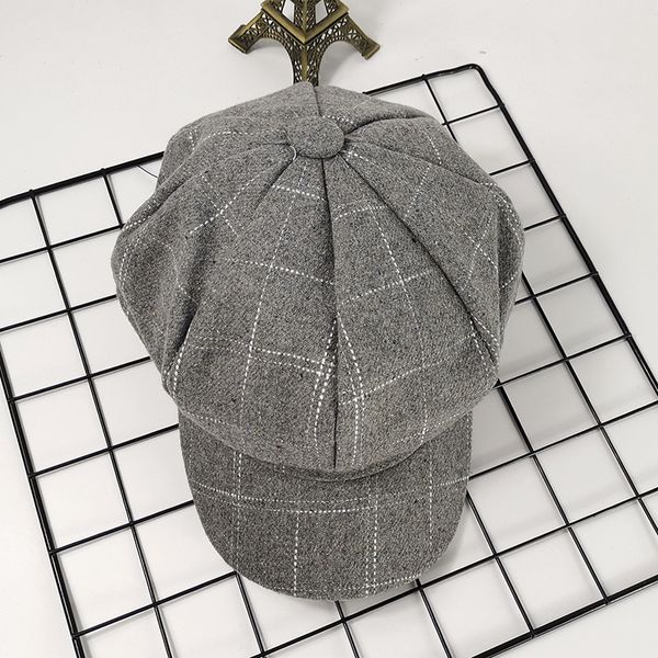 hat autumn and winter versatile check fashion british women's spring octagonal hat woolen beret, Blue;gray
hat autumn and winter versatile check fashion british women's spring octagonal hat woolen beret, Blue;gray