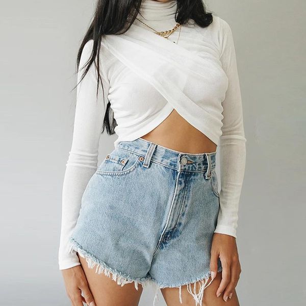 women ladies new creativity navel slim solid color crop criss cross ruched high neck long sleeve fashion shirts top, White
women ladies new creativity navel slim solid color crop criss cross ruched high neck long sleeve fashion shirts top, White