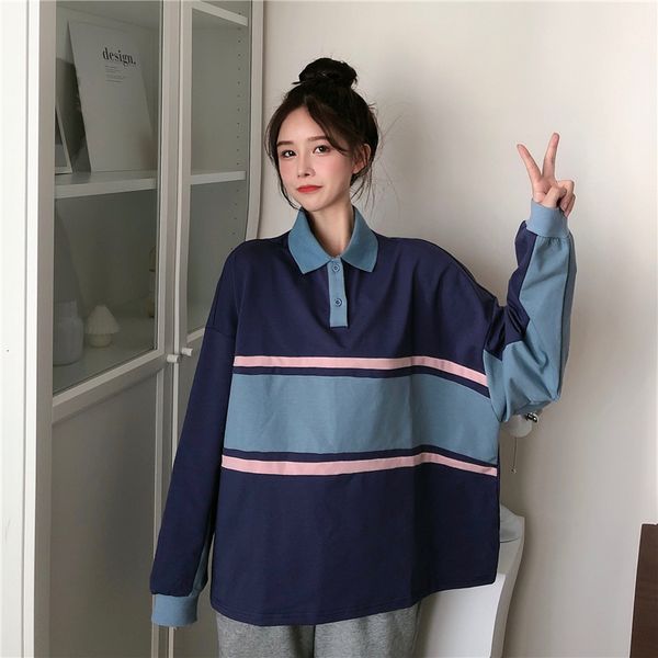2021 striped long-sleeved women's college style new contrast loose student polo shirt sweatshirt ybzw, Black
2021 striped long-sleeved women's college style new contrast loose student polo shirt sweatshirt ybzw, Black