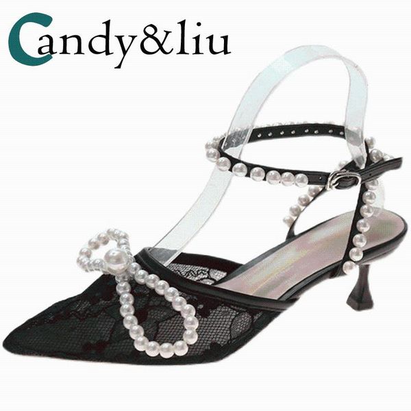 spring new pearl bow buckle lace sheer stiletto heel heel high heels for women's shoes, Black
spring new pearl bow buckle lace sheer stiletto heel heel high heels for women's shoes, Black
