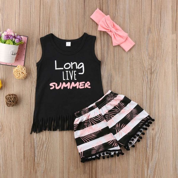 girls' wear ins tassel children's print sleeveless shorts set, White 
girls' wear ins tassel children's print sleeveless shorts set, White