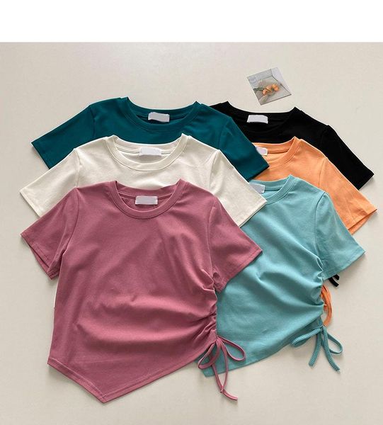 women's t-shirt summer korean irregular short side pleated solid color slim short-sleeved, White
women's t-shirt summer korean irregular short side pleated solid color slim short-sleeved, White
