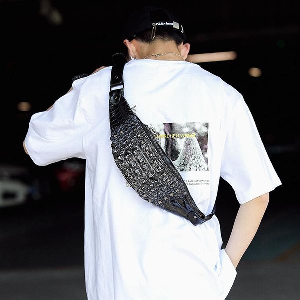 men handbag crocodile leather chest bag multifunctional rivet outdoor leisure messenger bags personalized crocodiles sports shoulder handbag 
men handbag crocodile leather chest bag multifunctional rivet outdoor leisure messenger bags personalized crocodiles sports shoulder handbag