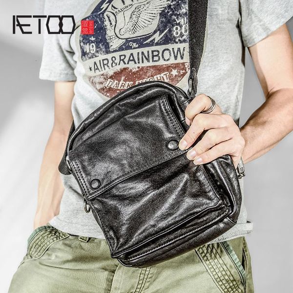 

HBP AETOO Implanted Leather Men's Bag, Leather Men's Single Shoulder Bag, Trend Vertical Casual Stiletto Bag, Men's Slant Bag, Black