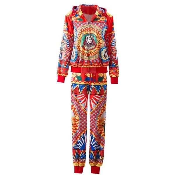 women's two piece pants designer autumn suit women tracksuit zipper front hoodies sweatshirt and joggers sets retro print pieces set, White 
women's two piece pants designer autumn suit women tracksuit zipper front hoodies sweatshirt and joggers sets retro print pieces set, White