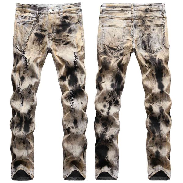 jeans street tie dyeing and bleaching high-end sailors wash yellow water corrugated elastic hole slim fit men, Blue
jeans street tie dyeing and bleaching high-end sailors wash yellow water corrugated elastic hole slim fit men, Blue