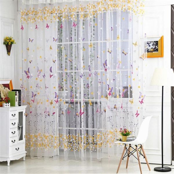 new butterfly tulle window curtain door room balcony sheer panel curtain scarf hot