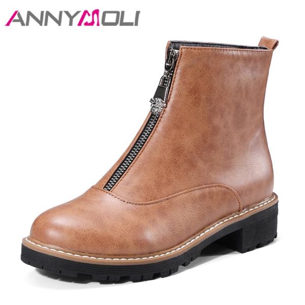 boots annymoli women square heel female ankle low heels autumn shoes zip winter brown pu leather plus size 33-43, Black 
boots annymoli women square heel female ankle low heels autumn shoes zip winter brown pu leather plus size 33-43, Black