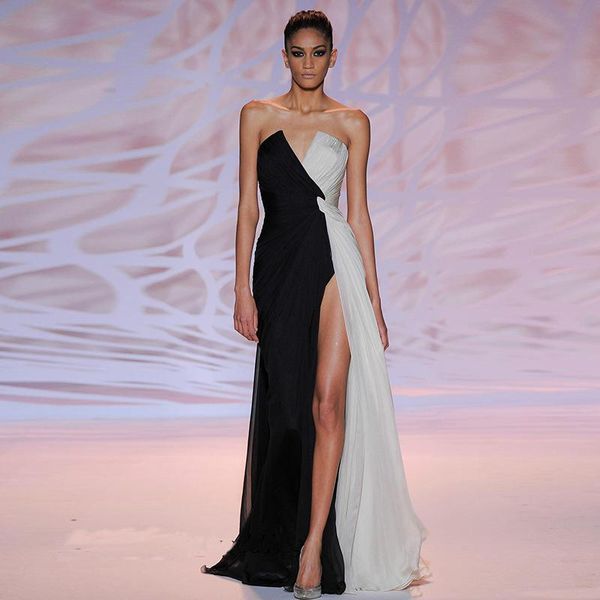 party dresses zuhair murad evening fashionable v neck front high slit chiffon long formal dress celebrity, White;black
party dresses zuhair murad evening fashionable v neck front high slit chiffon long formal dress celebrity, White;black