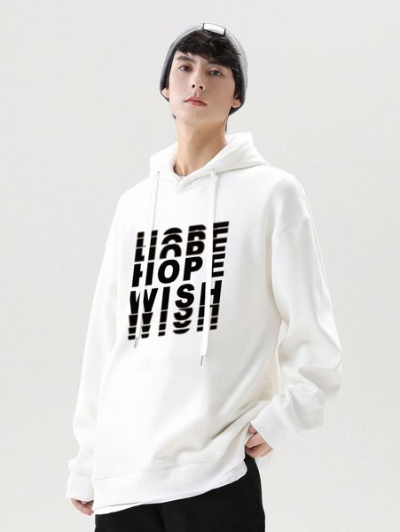 men letter graphic drawstring hoodie 41mu#, Black 
men letter graphic drawstring hoodie 41mu#, Black
