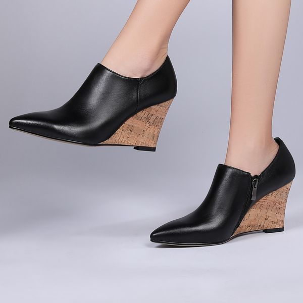 womens genuine leather wedge pointed toe side zip high heel pumps 8cm heel elegant ladies comfortable spring autumn shoes women, Black
womens genuine leather wedge pointed toe side zip high heel pumps 8cm heel elegant ladies comfortable spring autumn shoes women, Black