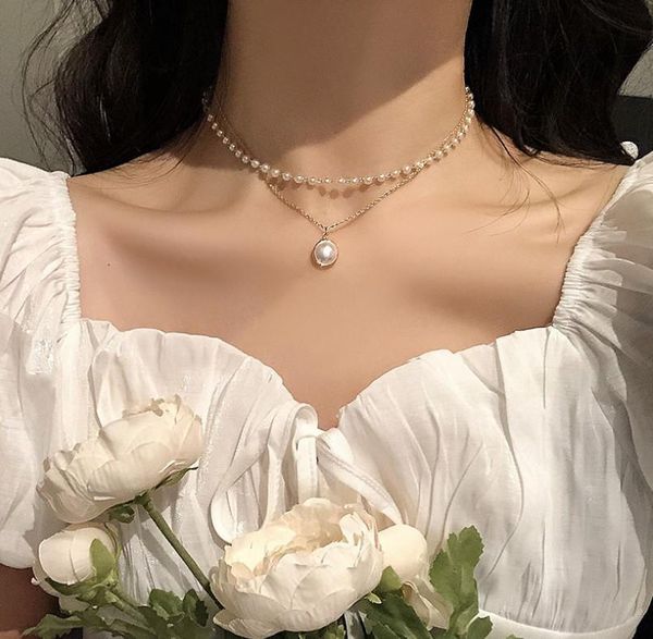 pendant necklaces retro fashion simple double pearl necklace clavicle chain lady gift, Silver
pendant necklaces retro fashion simple double pearl necklace clavicle chain lady gift, Silver