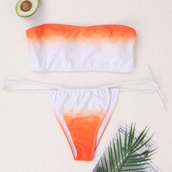 women's swimwear gradient halter tube bikini swimsuit 2021 summer split beachwear, White;black
women's swimwear gradient halter tube bikini swimsuit 2021 summer split beachwear, White;black