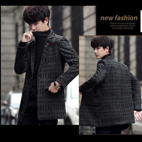 men's suits & blazers autumn and winter long woolen coat ruffian handsome lattice nizi trend, White;black
men's suits & blazers autumn and winter long woolen coat ruffian handsome lattice nizi trend, White;black