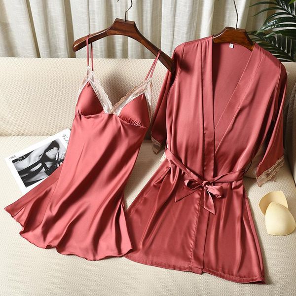 women's sleepwear robe set satin female nightwear intimate lingerie 2021 summer kimono bathrobe gown casual 2pcs sleep, Black;red
women's sleepwear robe set satin female nightwear intimate lingerie 2021 summer kimono bathrobe gown casual 2pcs sleep, Black;red