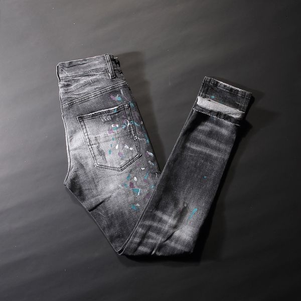 2021 new american streetwear fashion men retro black gray painted designer ripped jeans slim fit elastic hip hop pants llrh, Blue
2021 new american streetwear fashion men retro black gray painted designer ripped jeans slim fit elastic hip hop pants llrh, Blue