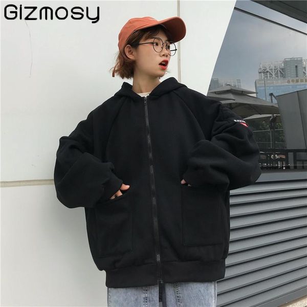 women's hoodies & sweatshirts gizmosy zipper sweatshirt female 2021 loose solid color jacket women harajuku warm jackets autumn winter, Black
women's hoodies & sweatshirts gizmosy zipper sweatshirt female 2021 loose solid color jacket women harajuku warm jackets autumn winter, Black