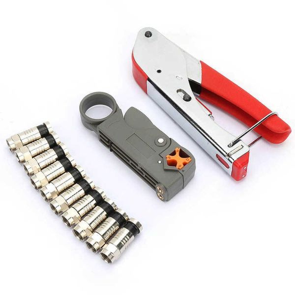 professional hand tool sets black and blue cable crimper coaxial stripper for wire stripping crimping