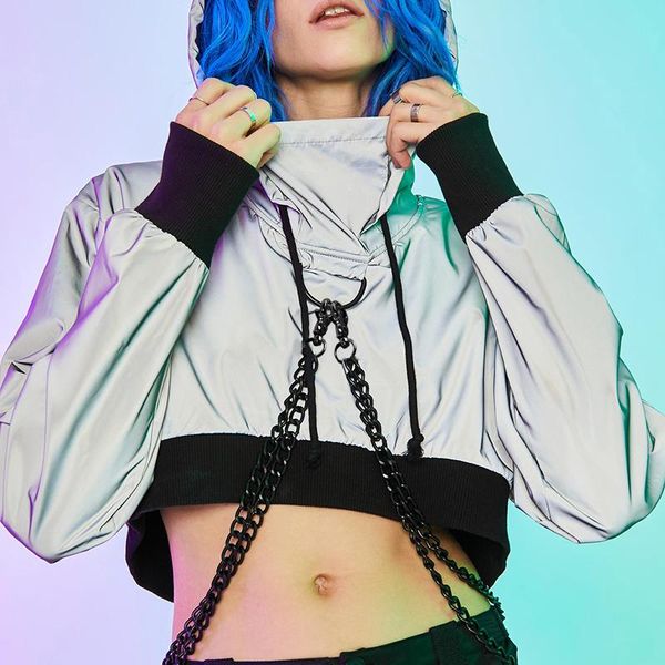 women's jackets reflective jacket women hooded european and american stitching chain buckle coat long sleeve spring streetwear y0134, Black;brown 
women's jackets reflective jacket women hooded european and american stitching chain buckle coat long sleeve spring streetwear y0134, Black;brown