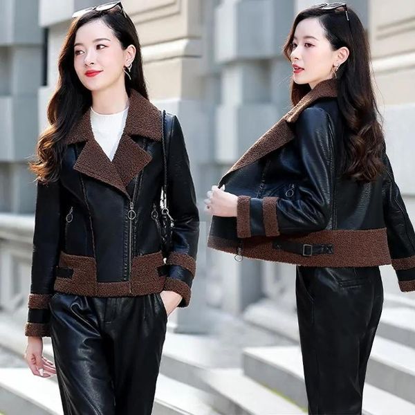 women's leather & faux small jacket women short 2021 spring and autumn fashion self-cultivation all-match motorcycle top, Black
women's leather & faux small jacket women short 2021 spring and autumn fashion self-cultivation all-match motorcycle top, Black