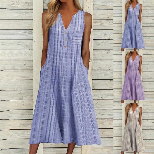casual dresses women's summer dress striped v-neck temperament sleeveless button with pocket office party robe femme, Black;gray
casual dresses women's summer dress striped v-neck temperament sleeveless button with pocket office party robe femme, Black;gray