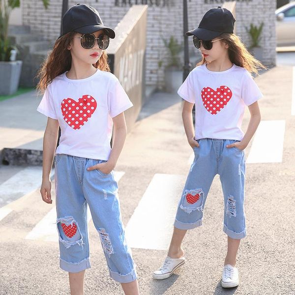 clothing sets girl clothes set summer for short sleeve print heart + ripped jeans shorts children outfits size 6 8 10 12years, White
clothing sets girl clothes set summer for short sleeve print heart + ripped jeans shorts children outfits size 6 8 10 12years, White