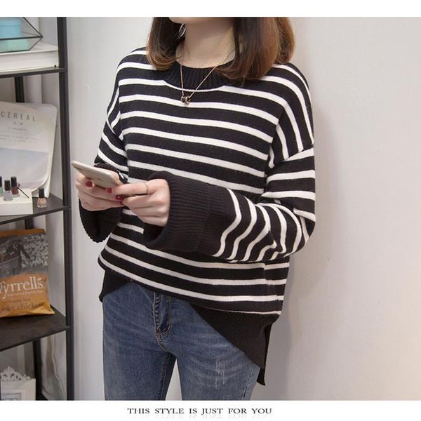 women's sweaters autumn winter women pullover sweater loose stitching striped ladies sweatshirts long sleeve o neck fashion casual fema, White;black
women's sweaters autumn winter women pullover sweater loose stitching striped ladies sweatshirts long sleeve o neck fashion casual fema, White;black