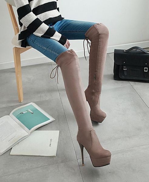 boots super high stiletto flock lace-up women's over-the-knee waterproof platform winter warm fluffy long stretch, Black
boots super high stiletto flock lace-up women's over-the-knee waterproof platform winter warm fluffy long stretch, Black