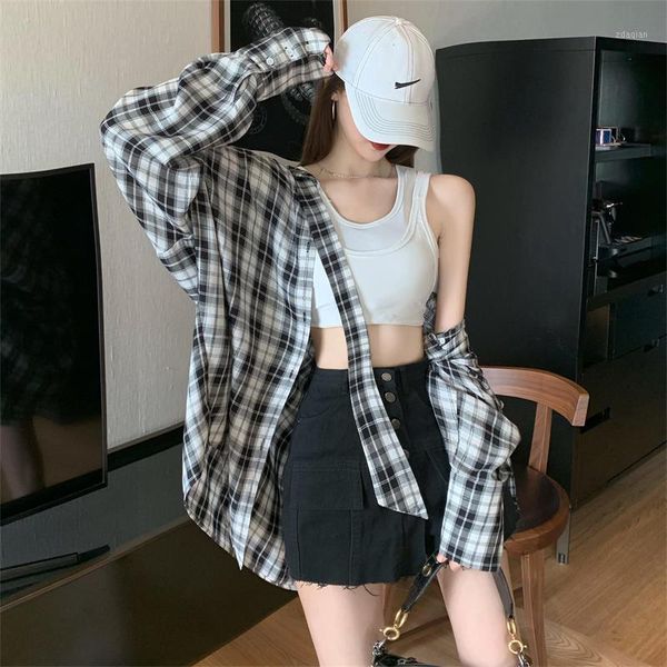 women's blouses & shirts shirt fashion retro korean ins loose natural all-match mid-length sunscreen plaid hipster oversized for women, White
women's blouses & shirts shirt fashion retro korean ins loose natural all-match mid-length sunscreen plaid hipster oversized for women, White