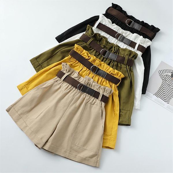 summer high waist cotton women short belt loose pants solid casual black femme, White;black
summer high waist cotton women short belt loose pants solid casual black femme, White;black