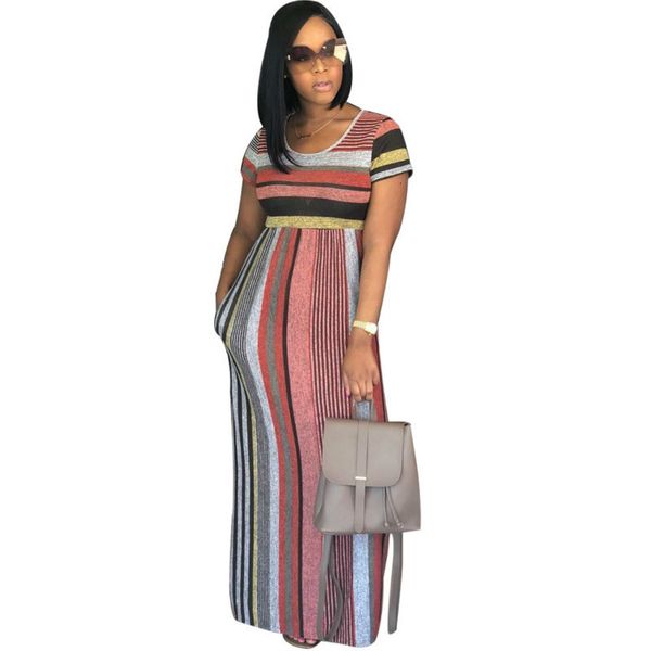 2021 new women's short sleeve stripe color maxi long clubwear party es vestidos rpe4, Black;gray
2021 new women's short sleeve stripe color maxi long clubwear party es vestidos rpe4, Black;gray