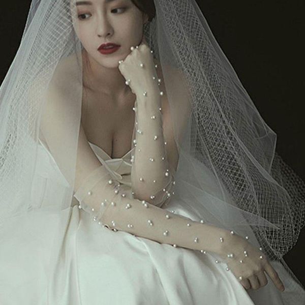 bridal gloves 2021 tulle pear beaded long elbow fingerless women wedding party accessories, White
bridal gloves 2021 tulle pear beaded long elbow fingerless women wedding party accessories, White